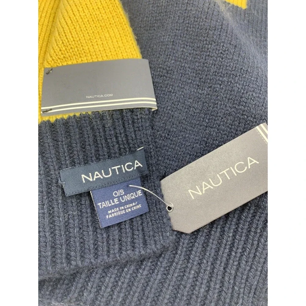 Nautica Mens Scarf Knit‎ Spell Out Texture Warm Cozy Business Casual Preppy NEW